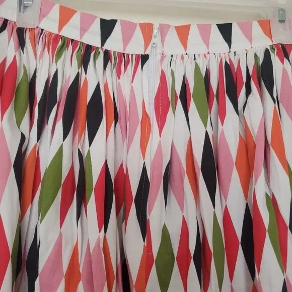 Pinup Couture Bella Gathered Harlequin Swing Skirt Womens Size L Colorful Cotton